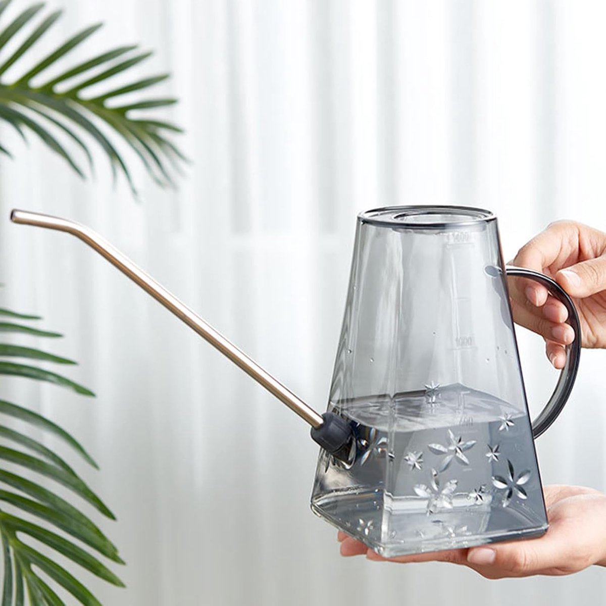Roestvrijstalen Gieter - Waterfles Plant - Planten Verzorgen - Lange Tuit - 1400ml - Grijs/Groen/Tangerine