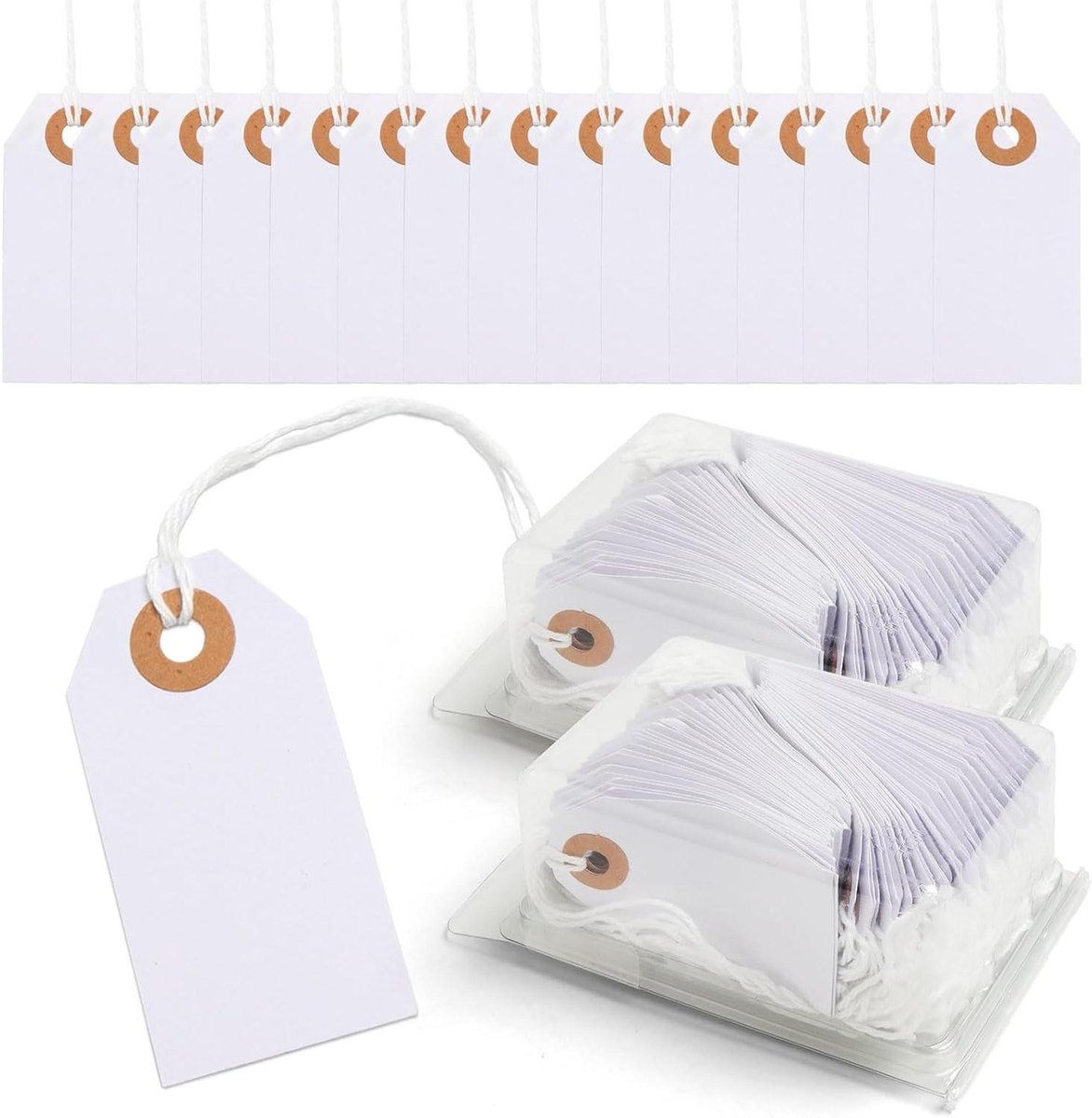 Verkoop Tags - Prijskaartjes met Draad - Artikelen Markeren - Versterkt Gat - 200 Stuks 7x3.5cm - Wit