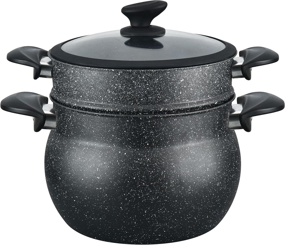 Couscous Pan - Stoompan Koker - Gezond Koken - Inductie Geschikt - 8 Liter - Zwart