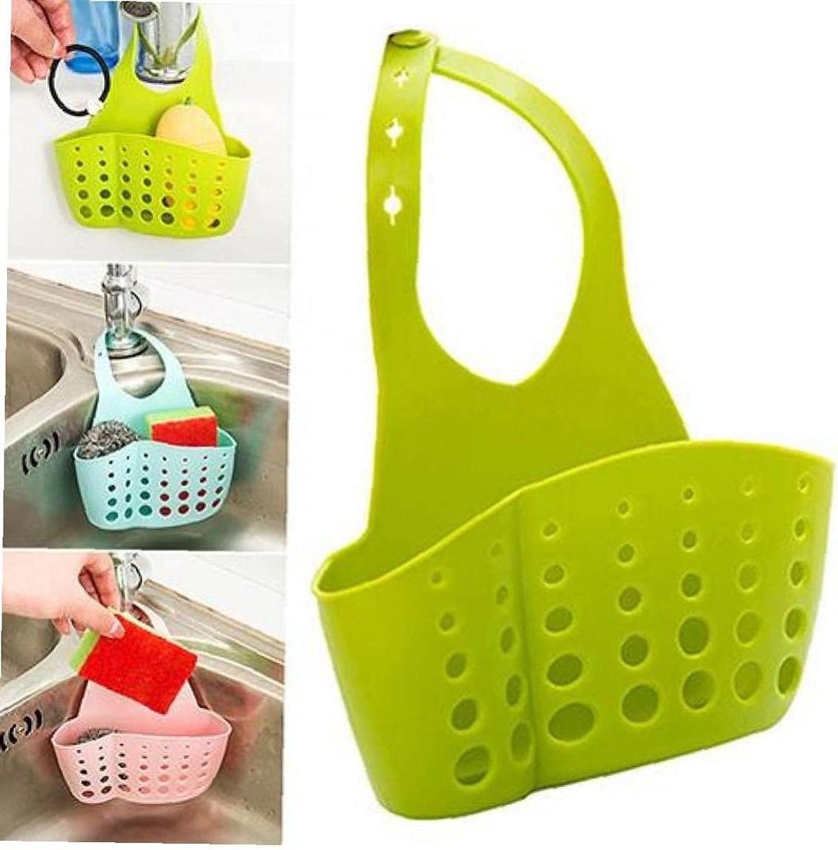 Spons Houder - Keuken Organizer - Wastafel Opruimen - 2 Vakken Drain Gaten - 21 x 12 x 8 cm