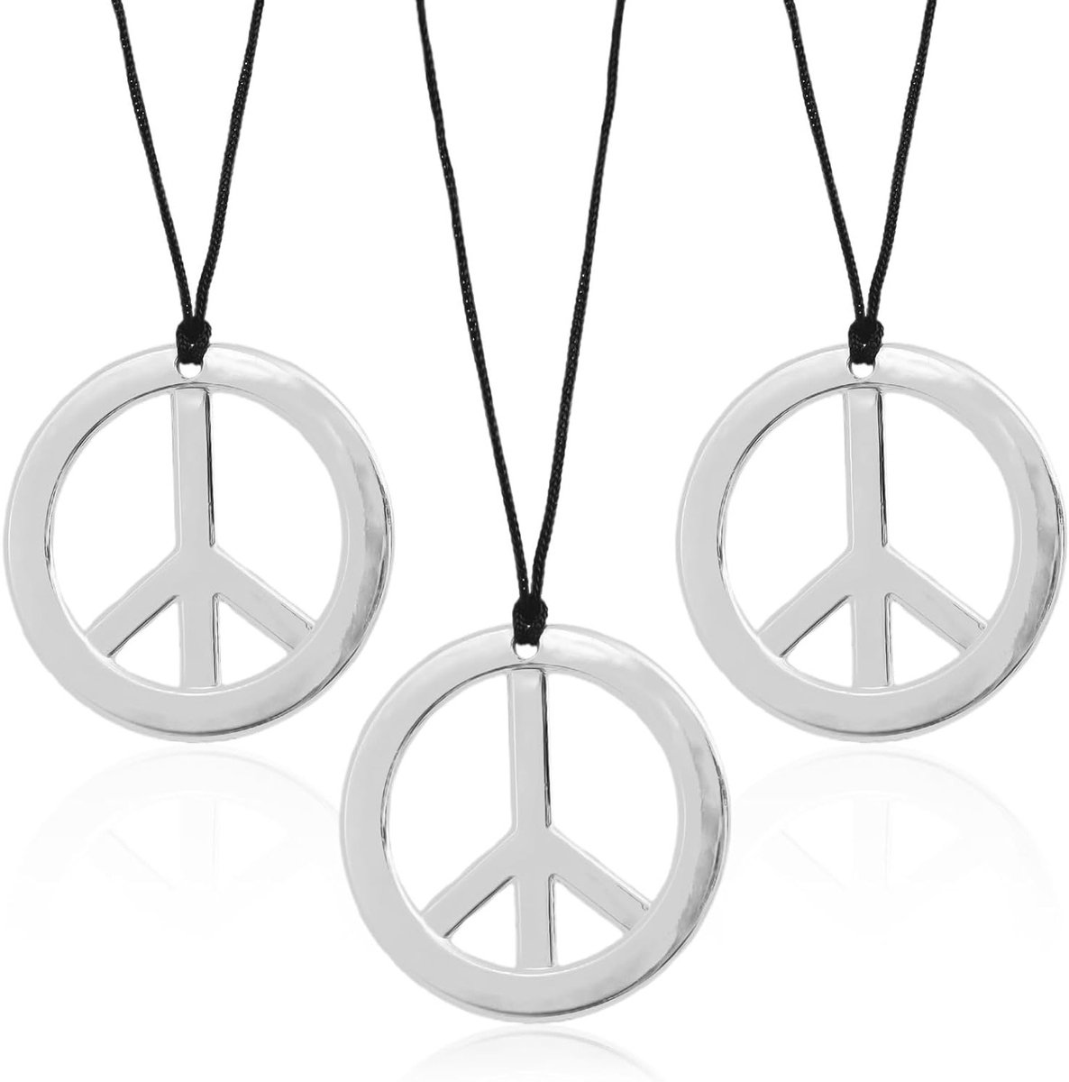 Hippie Peace Necklace Set - 3-delige Ketting met Vredessymbool voor Carnavalsfeest, Halloween en Retro Kostuum Accessoire