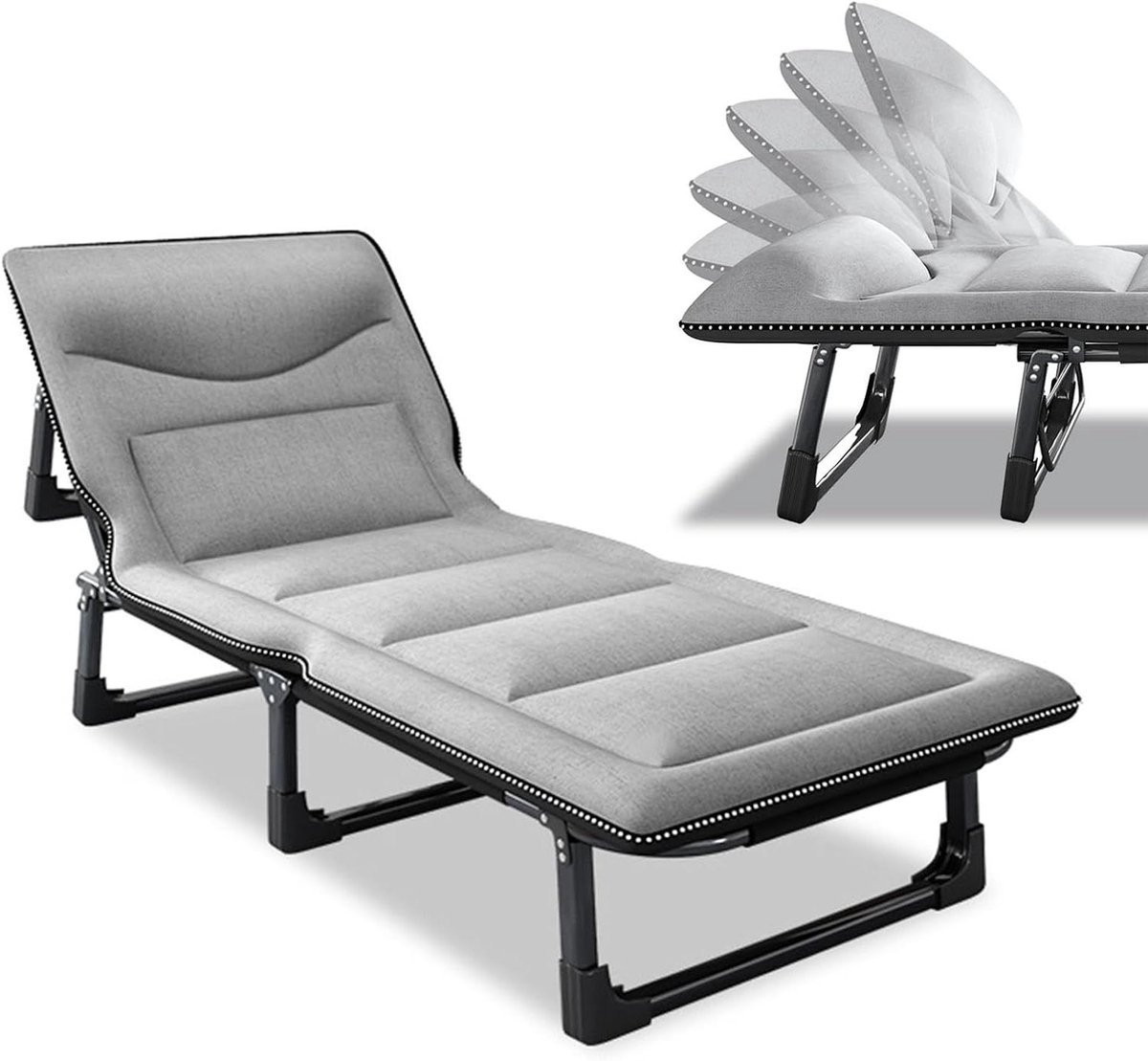 Camping Bed - Vouwbed Volwassenen - Buiten Ontspannen - Verstelbare Rugleuning - 190 cm - Zwart