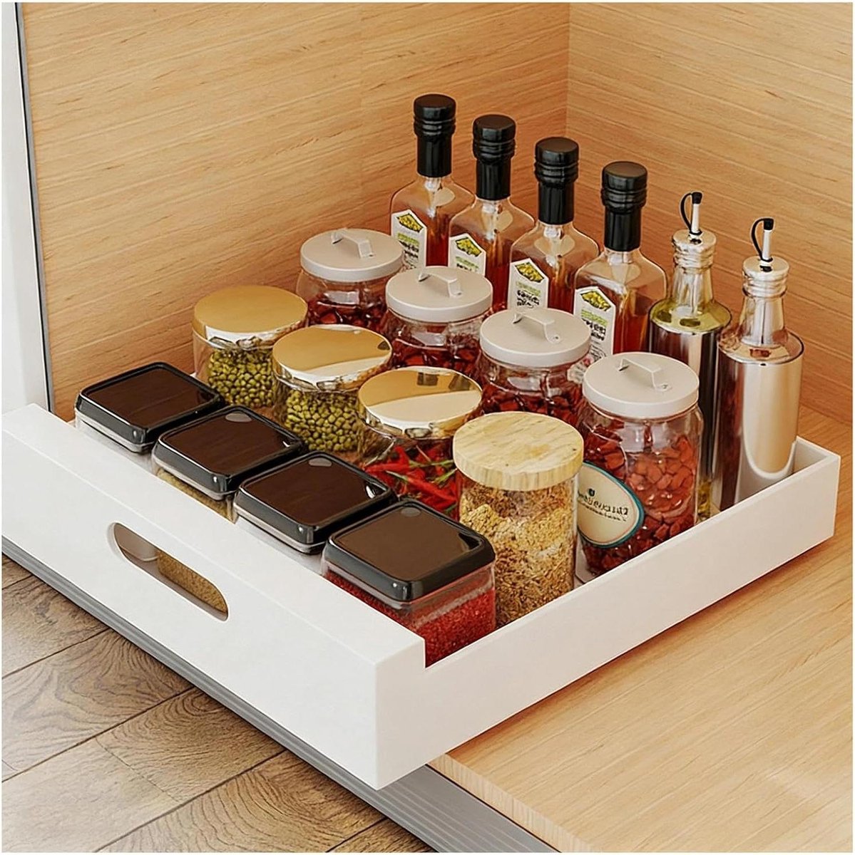 Schuifkast Keuken - Lade Organizer - Opbergen Keukenspullen - Zonder Boren - 40x43x8cm - Wit