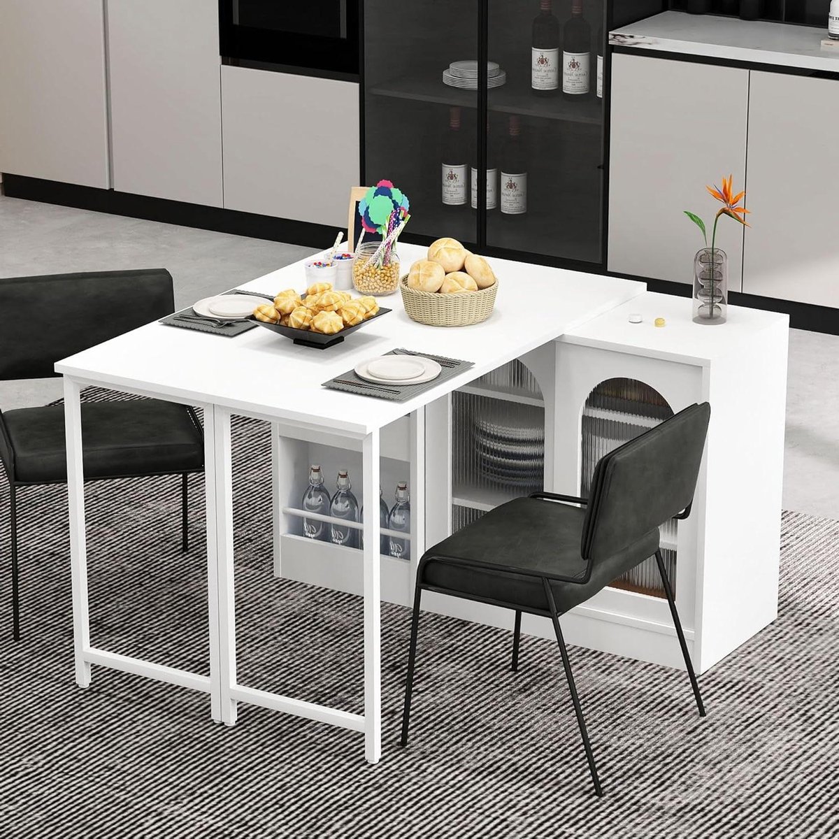 Moderne Bartafel - Uittrekbaar Tafel - Keuken Eettafel - 360 Graden Draaibaar - 121.5 cm - Wit
