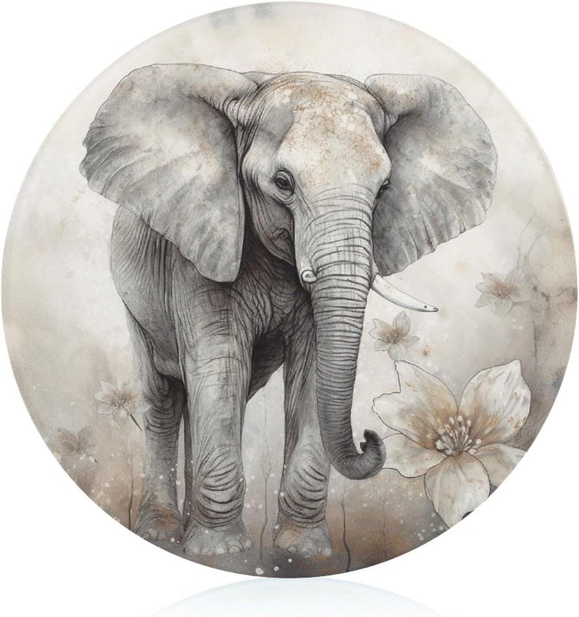 Hakblok - Snijplank - Keukenwerk - Gehard glas - 20 cm - Olifant print