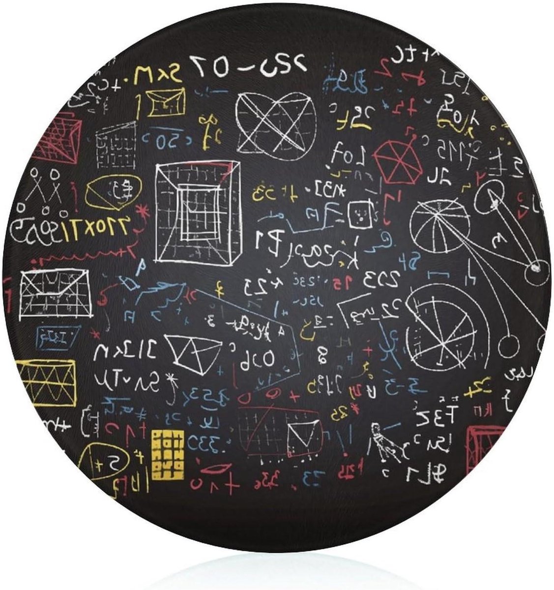 Snijblok - Hakblok Keuken - Bereiden van Maaltijden - Gehard Glas - 20 cm Rond - Wiskunde Print