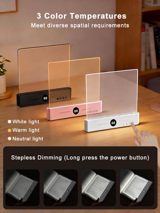 LED Leespaneel - Transparant Boeklampje - Met Smart Timer & Display - 3 Lichtstanden & Traploos Dimbaar - 1200mAh Oplaadbaar - Plat leeslampje - Perfect voor Lezen in Bed - Zwart — afbeelding 5