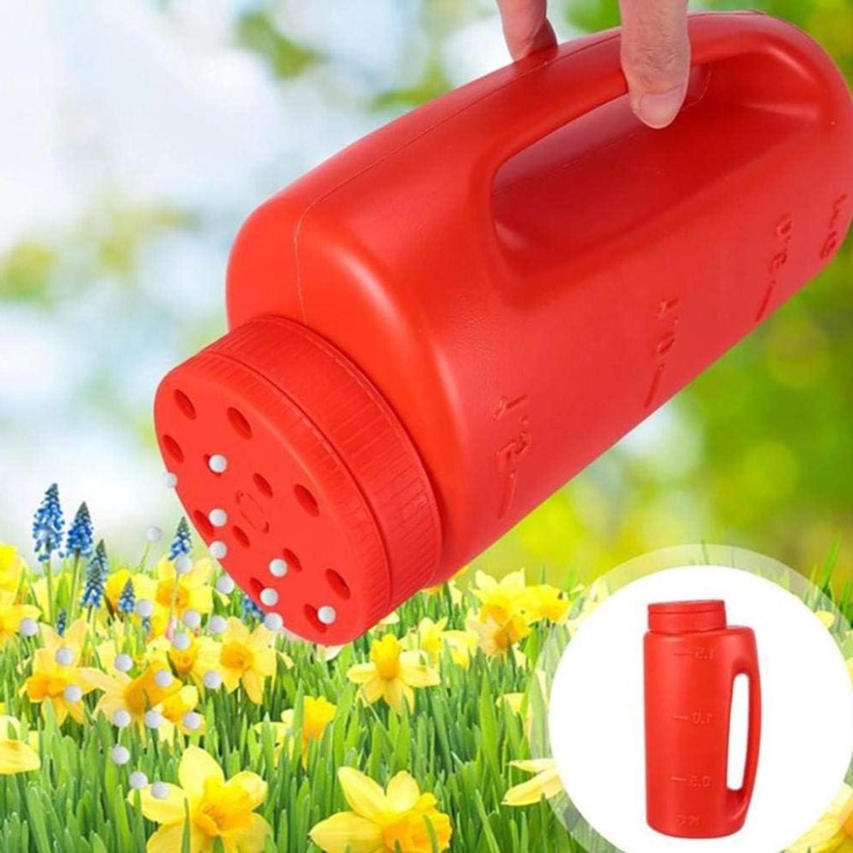 Zoutdispenser Handstrooier - Meststrooier Gazonstrooier - Gazon Onderhoud - Verstelbare Gatgrootte - 13x9x28 cm - Rood