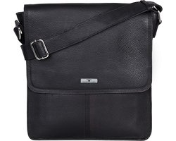 Leren Schoudertas - Herentas Crossbody - Dagelijks Gebruik - Hoogwaardig Leer - 35 cm Hoog - Zwart