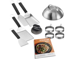 Plancha Set - Grillplaat Accessoires - Buiten Koken - Compleet Met Spatels - 34 cm - Zilver