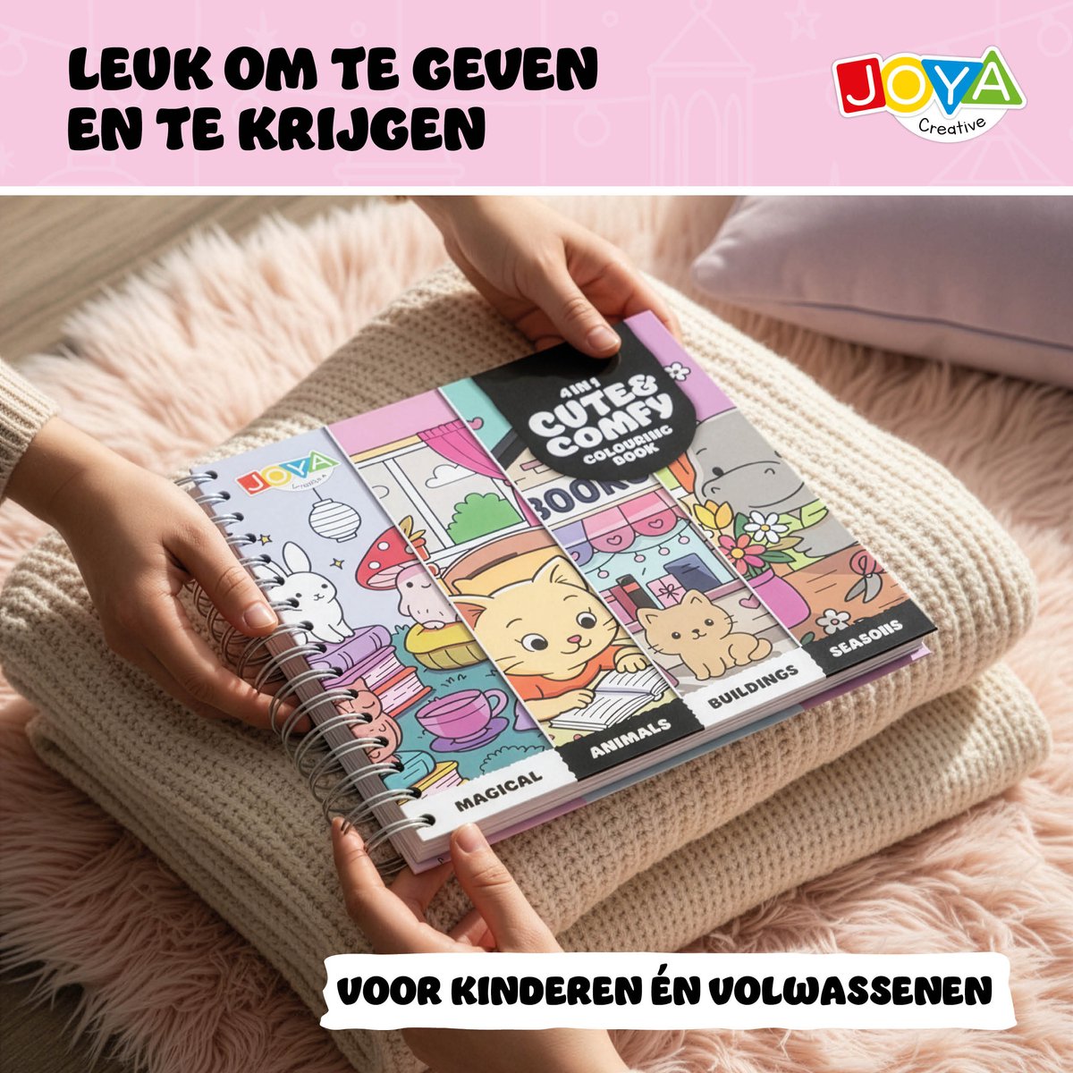 Cozy Cuties Kleurboek voor Volwassenen en Kinderen - Cozy Coloring Book 164 Pagina's - 4 Thema's - Ringband - 20x20 cm - Joya Creative — afbeelding 6