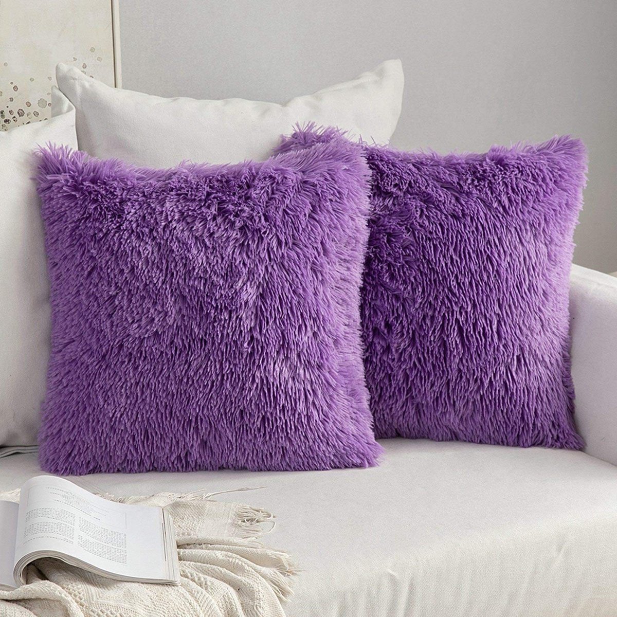 Dailygoody - Faux Fur Kussenhoezen - Luxe Decoratie - Paars - Zachte Kussens - Perfect voor Woonkamer en Slaapkamer