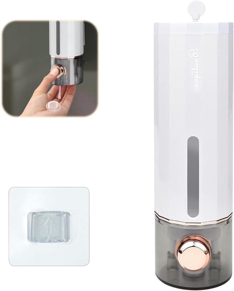 Wandmontage Zeepdispenser 400 ml voor Douche, Shampoo en Douchegel, Handmatige en Drillevrije Installatie, Wit
