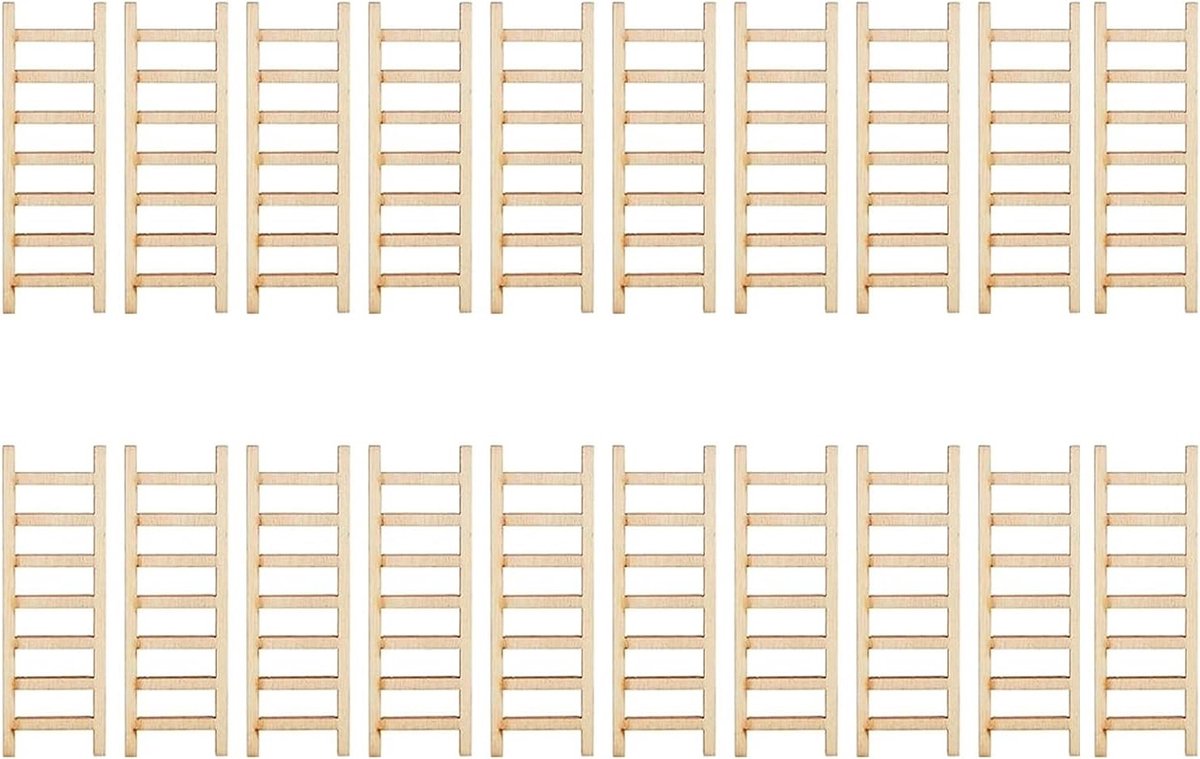 Mini Houten Trapladder voor Miniatuurlandschappen, Fairy Garden, Bloempot en Bonsai - Set van 20, 9 x 3 cm