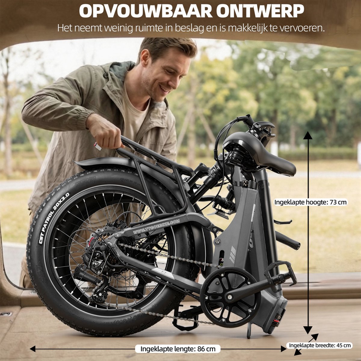 TTGO F7 Elektrische Fiets - 250W Motor - 48V15Ah Accu - 20 Inch Banden Vouwfiets - Max Snelheid 25km/u - Max Bereik 100-120km - Shimano 7 Versnellingen - Grijs thumbnail 5