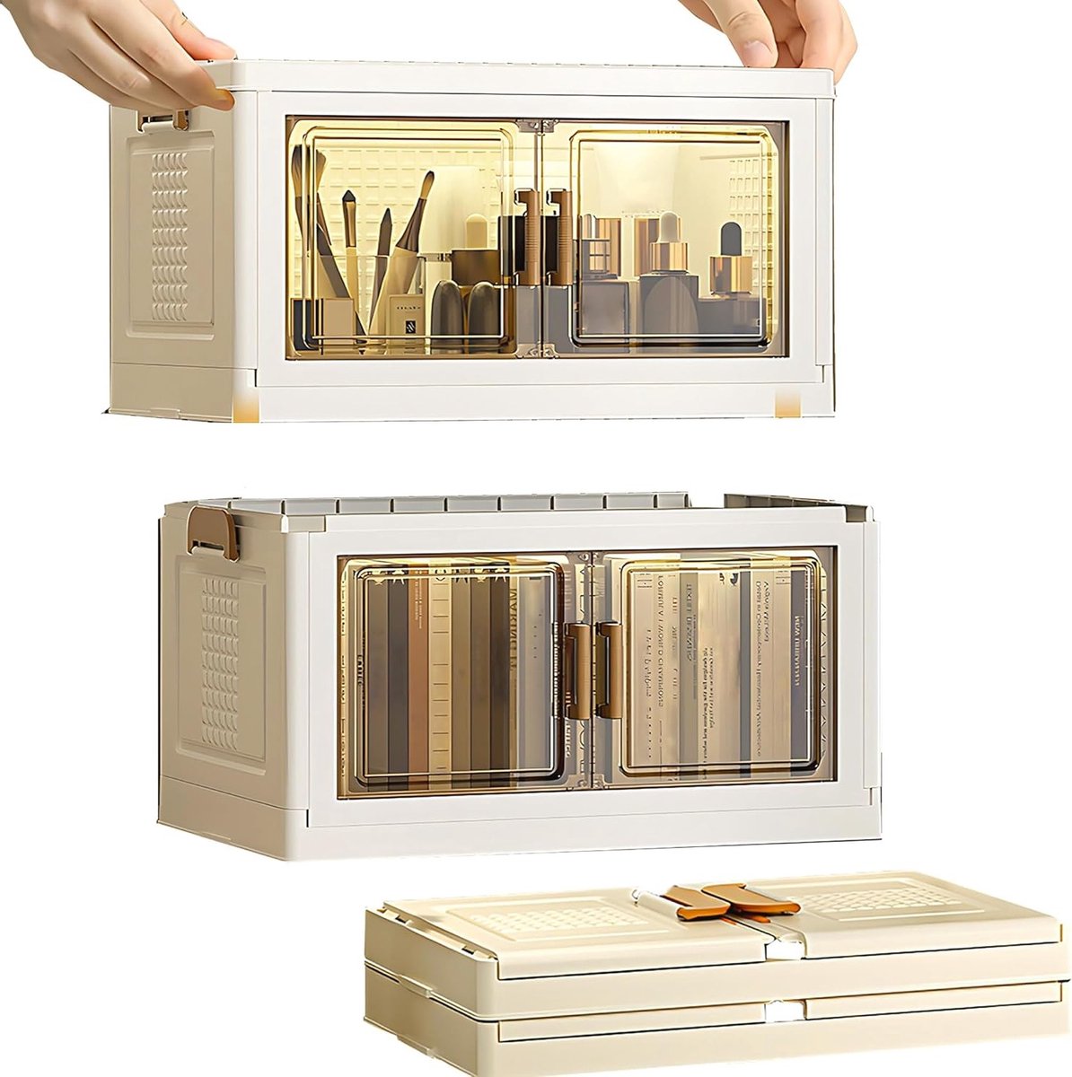 Vouwbaar Mini Kastje met Twee Lagen, 29 * 18.5 * 31.5cm, Stapelbare Opbergdozen voor Keuken, Slaapkamer en Bureau, Plastic Organizer met Deksel