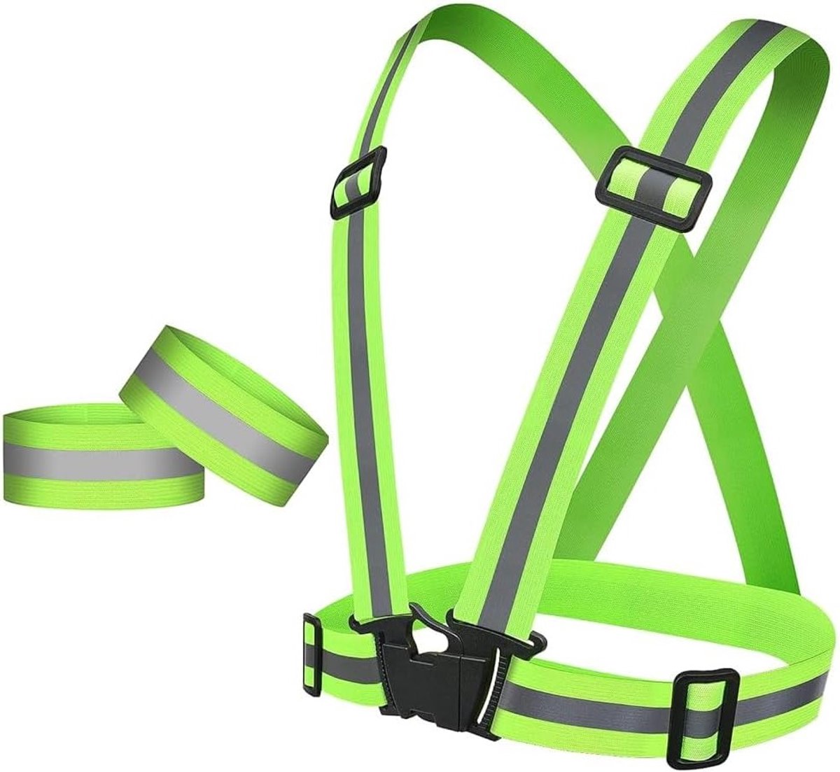 Reflecterend Veiligheidsvest voor Hardlopen, Lichtgewicht en Verstelbaar, 360 Graden Zichtbaarheid, Inclusief 2 Reflecterende Armbanden voor Veiligheid bij Nachtelijke Activiteiten
