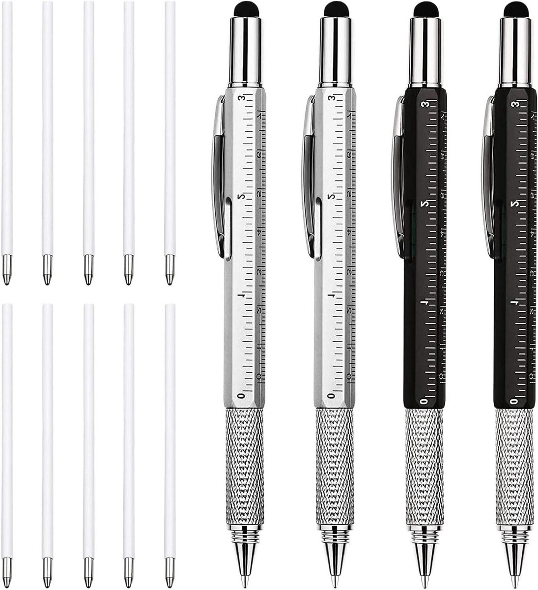 Multitool Pen - Gereedschap Pen - Handige Klus - 6 Functies in 1 - 15 cm - Zwart en Zilver
