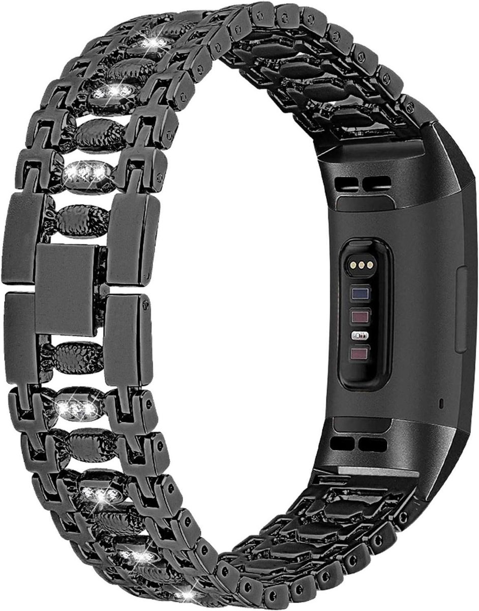 Roestvrijstalen Band - Metalen Armband Horlogeband - Smartwatch Versieren - Luxe Strass Steentjes - 150-190 mm - Zilver