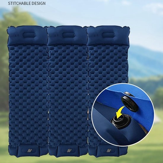 Zelfopblazende Slaapmat - Campingmatras Outdoor - Kamperen en Buiten - Ergonomisch Ontwerp - 195 x 65 x 8 cm - Marineblauw — afbeelding 5