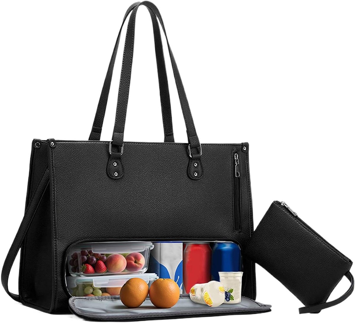 Lunchtas Dames - Mode Handtas - Functioneel Werken - Geïsoleerd Compartiment - 40x13x28cm - Zwart