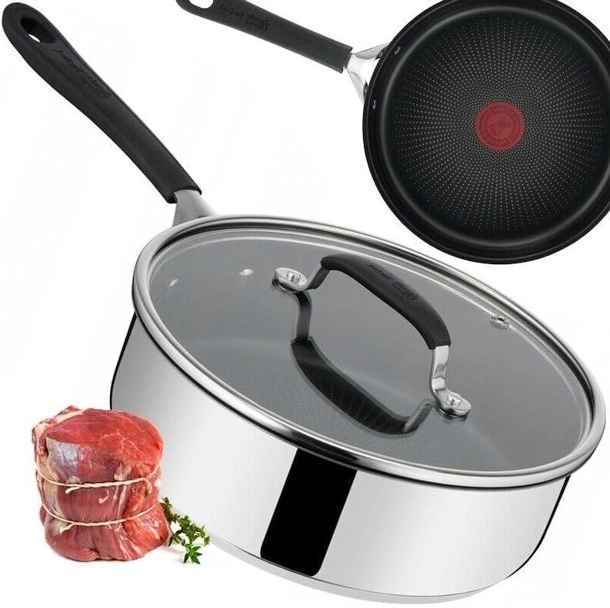 Stoofpan - Braadpan Kookpan - Gelijkmatig Koken - Thermo-signaal Technologie - 24 cm - Blauw Grijs