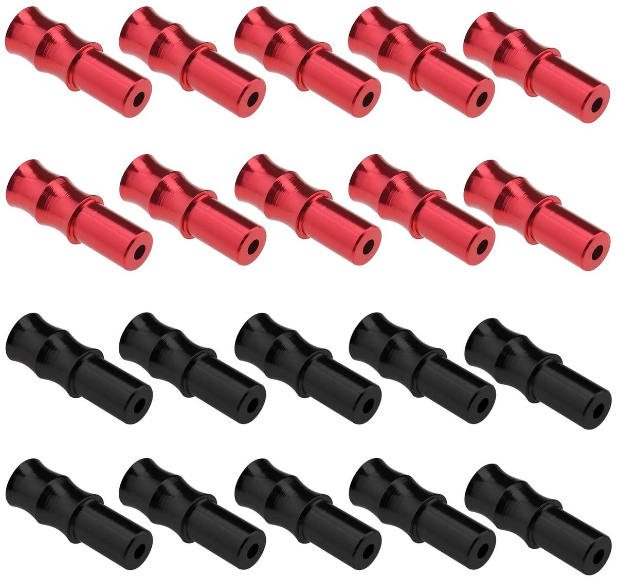 Dailygoody - Fiets Kabel Eindkappen - Aluminium Legering - Zwart en Rood - Geschikt voor Versnellings- en Remkabels - 20 x 7 mm - 20 Stuks