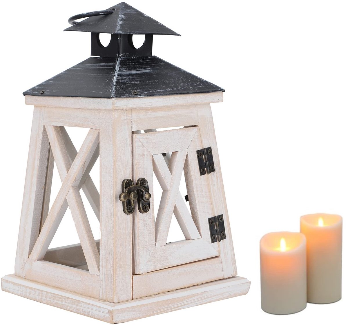 Dailygoody - Houten Lantaarn Ornament - Vintage Kroonluchter Kaarshouder - Retro Decoratie