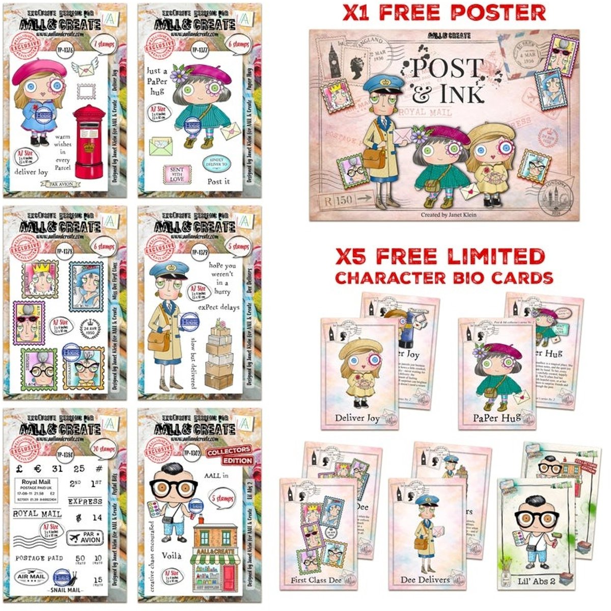 Aall & Create Janet Klein Stamp Bundle - Post & Ink