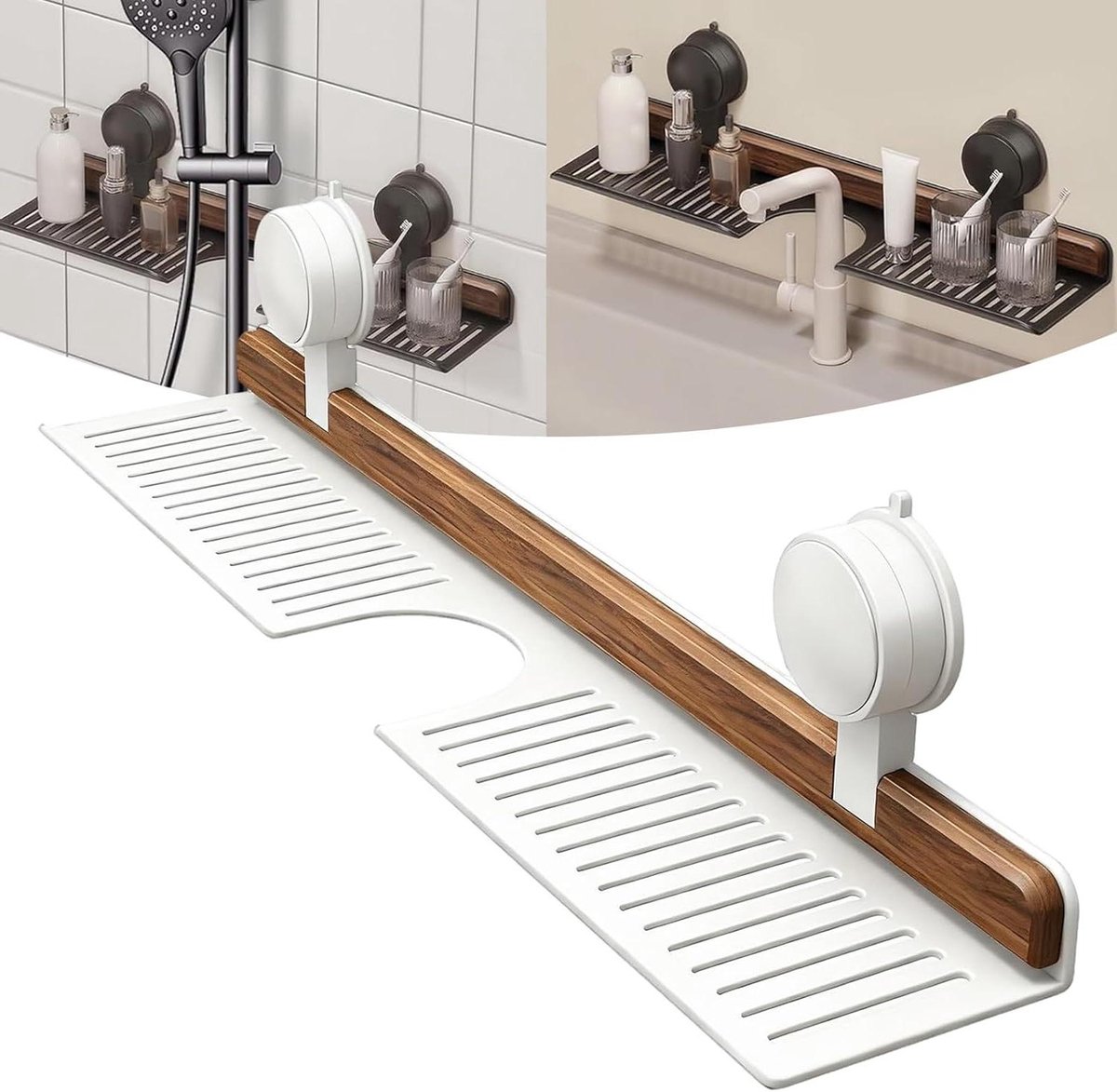 Badkamer Organizer - Wandrek Zuignap - Ruimte Organiseren - Geen Boren Nodig - 50 cm - Wit
