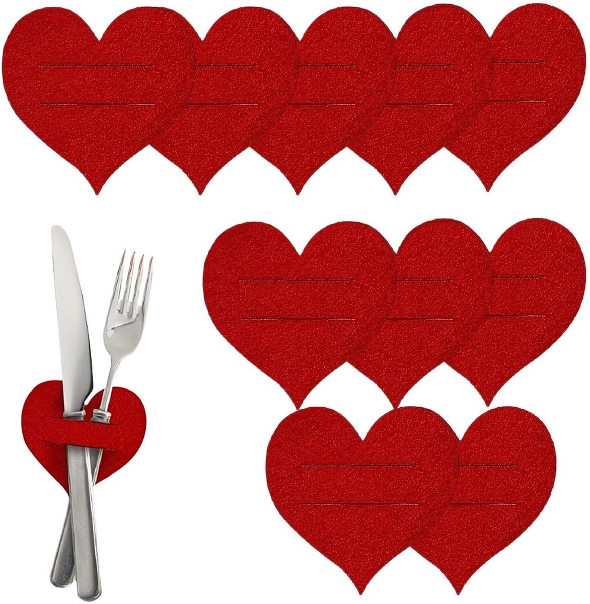 Bestekhouders - Harten Zakjes - Feestelijke Tafel - Romantisch Hart Design - 10 Stuks - Rood