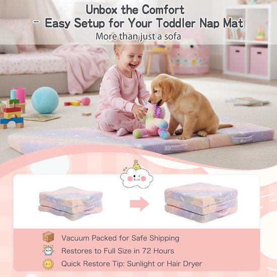 Kinder Matras - Vloerbed - Kamperen - Licht op - 145 x 56 cm - Roze Pegasus van Kinder — afbeelding 3