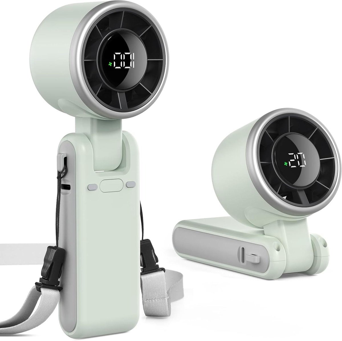 Draagbare Ventilator - Handventilator Turboventilator - Verkoeling Onderweg - 5 Snelheden Instelbaar - 3600mAh Batterij - Groen