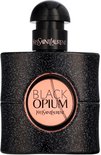 Yves Saint Laurent 'Black Opium' Eau de Parfum flesje, zwart met glitter textuur.
