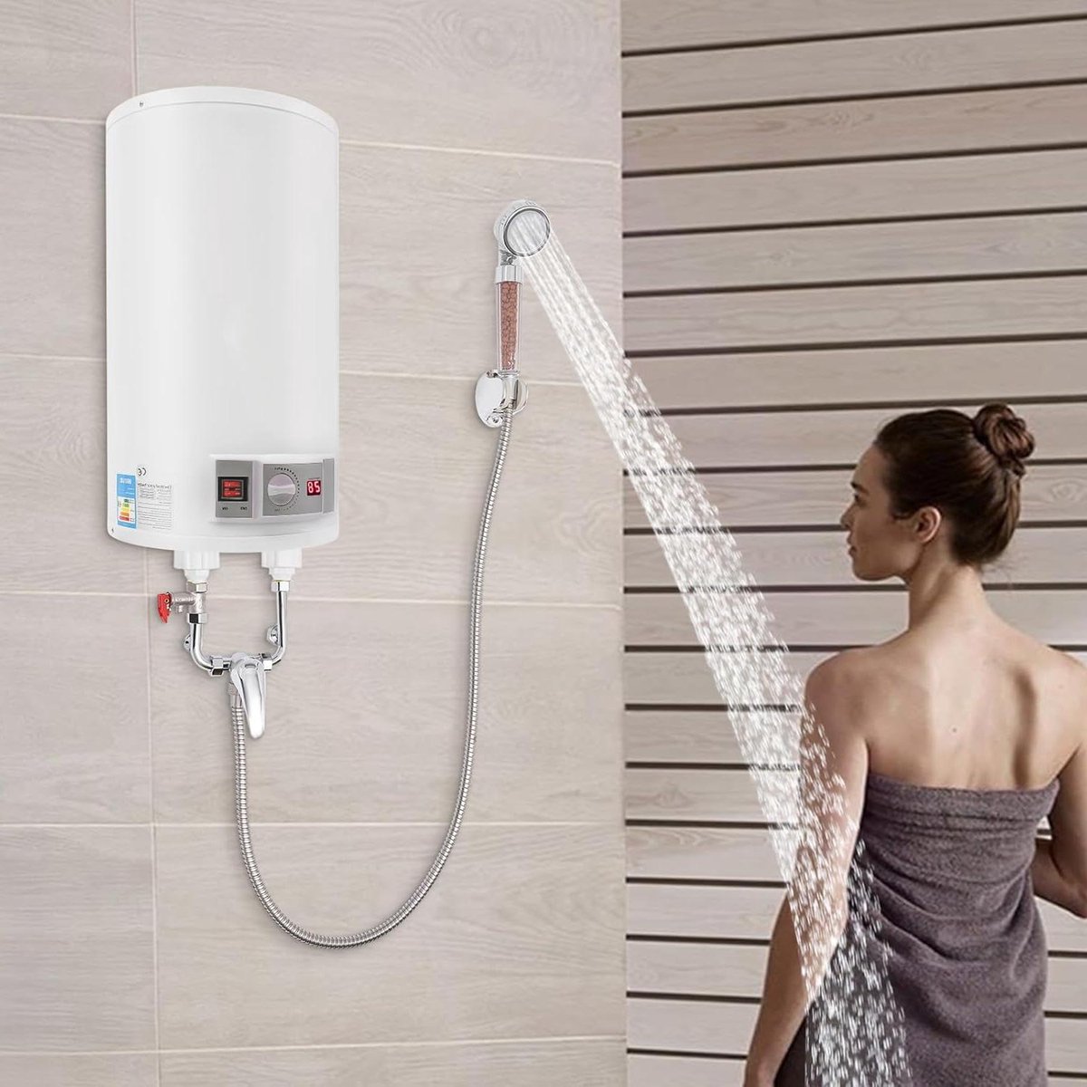 Elektrische Boiler - Doorstroomverwarmer - Direct Warm Water - Inclusief Douchekraan - 35 Liter - Wit