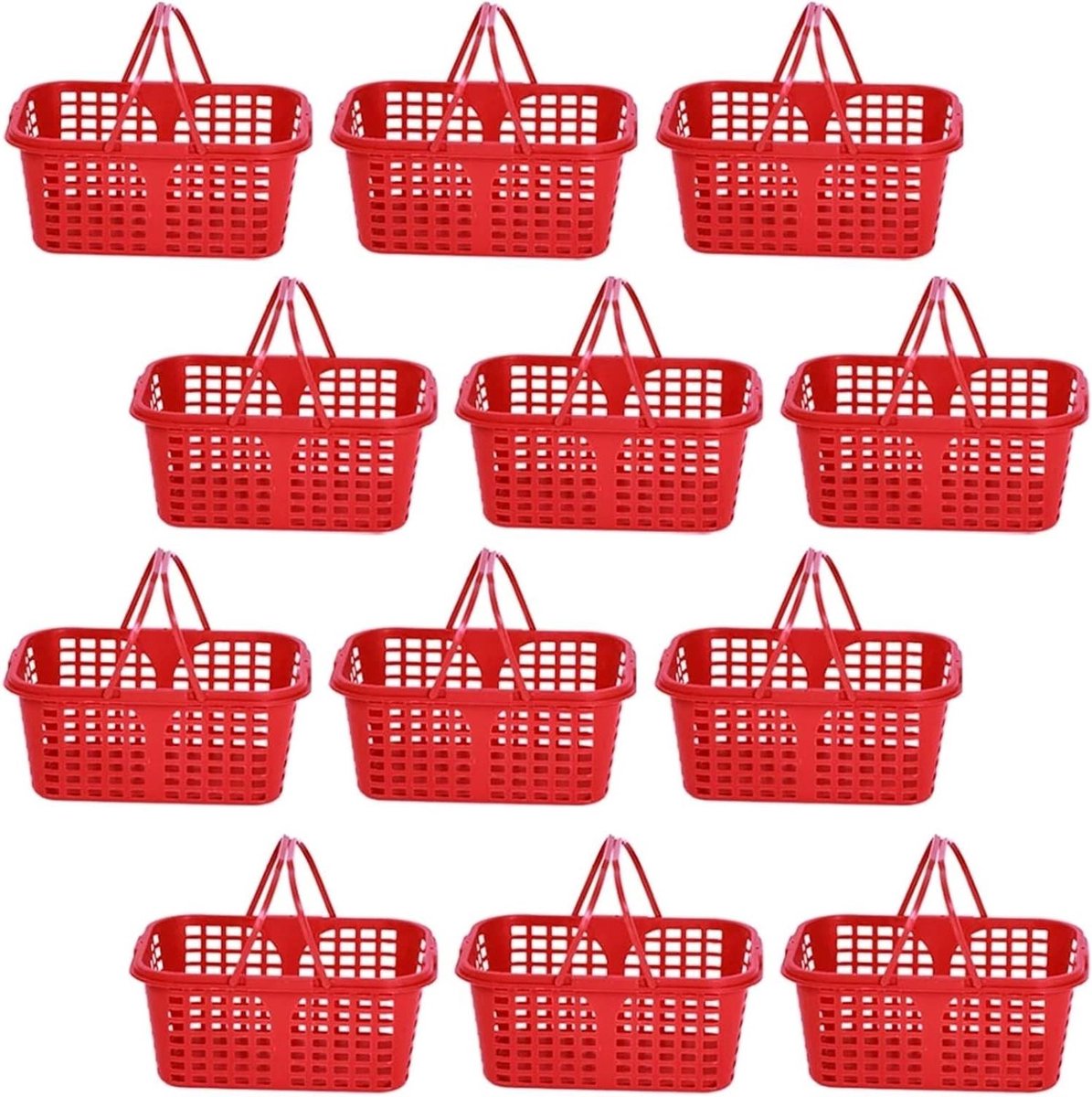 Opbergmanden Set - Plastic manden - Boodschappen doen - Met handvatten - 12 stuks - Rood
