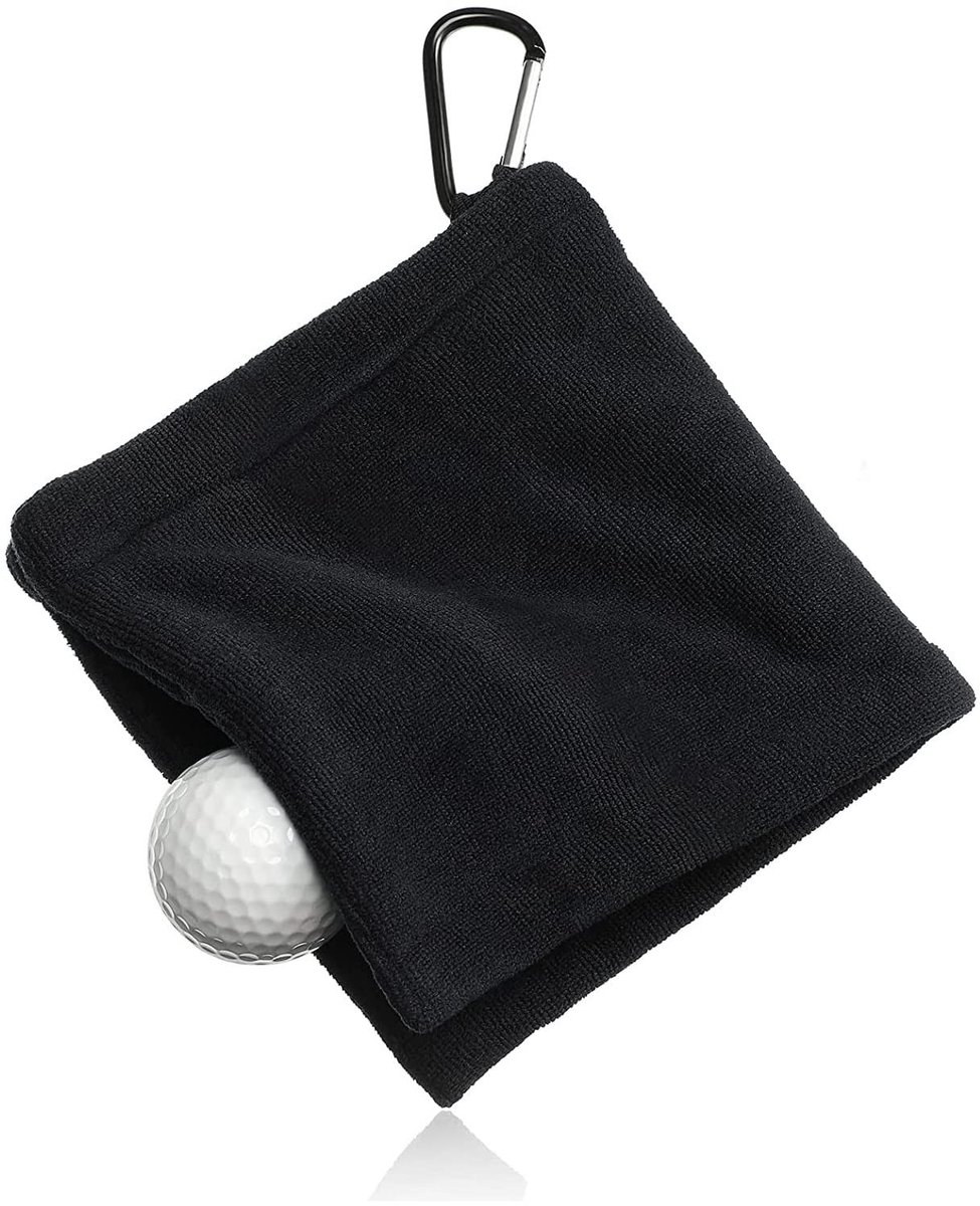 Dailygoody - Microfiber Golfhanddoek - Handige Clip - Compact formaat - Zwart - Ideaal voor Golf, Yoga, Camping - 10 x 10 cm