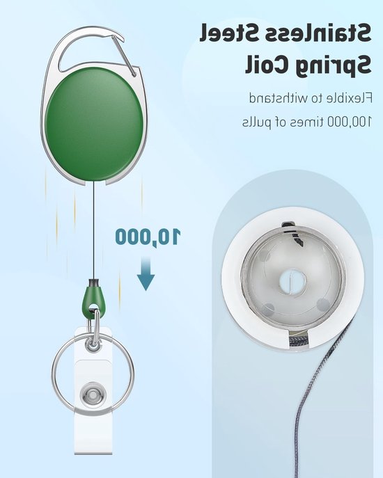 5 Stuks Retractable Badge Reel voor ID Kaart Houder - Stevige Sleutelhanger met Nylon Carabiner en Rvs Veer, Kleurige ABS Behuizing, 60 cm lang — afbeelding 3