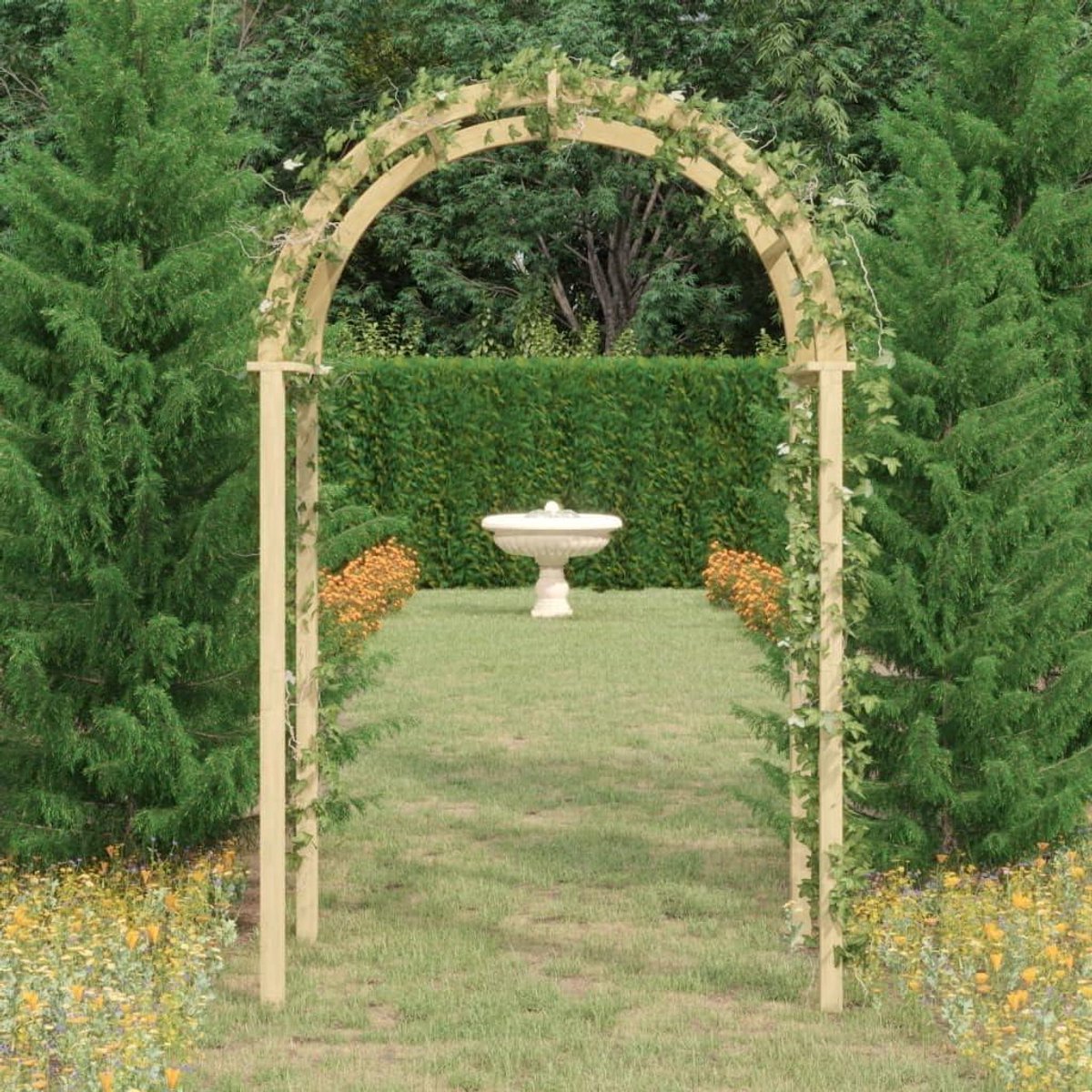 Tuinboog Grenenhout - Rozenboog Hout - Tuin Decoratie - Groen Geïmpregneerd - 141 x 97 x 243 cm - Bruin
