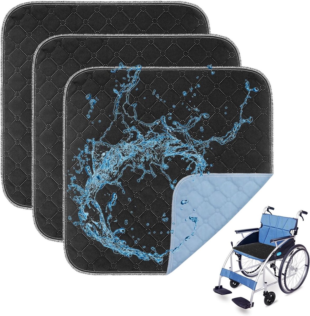 Wasbare Incontinentie Pads Set van 3 - Herbruikbare, Waterdichte Kussens voor Stoelen, Auto en Bank, 50 x 50 cm