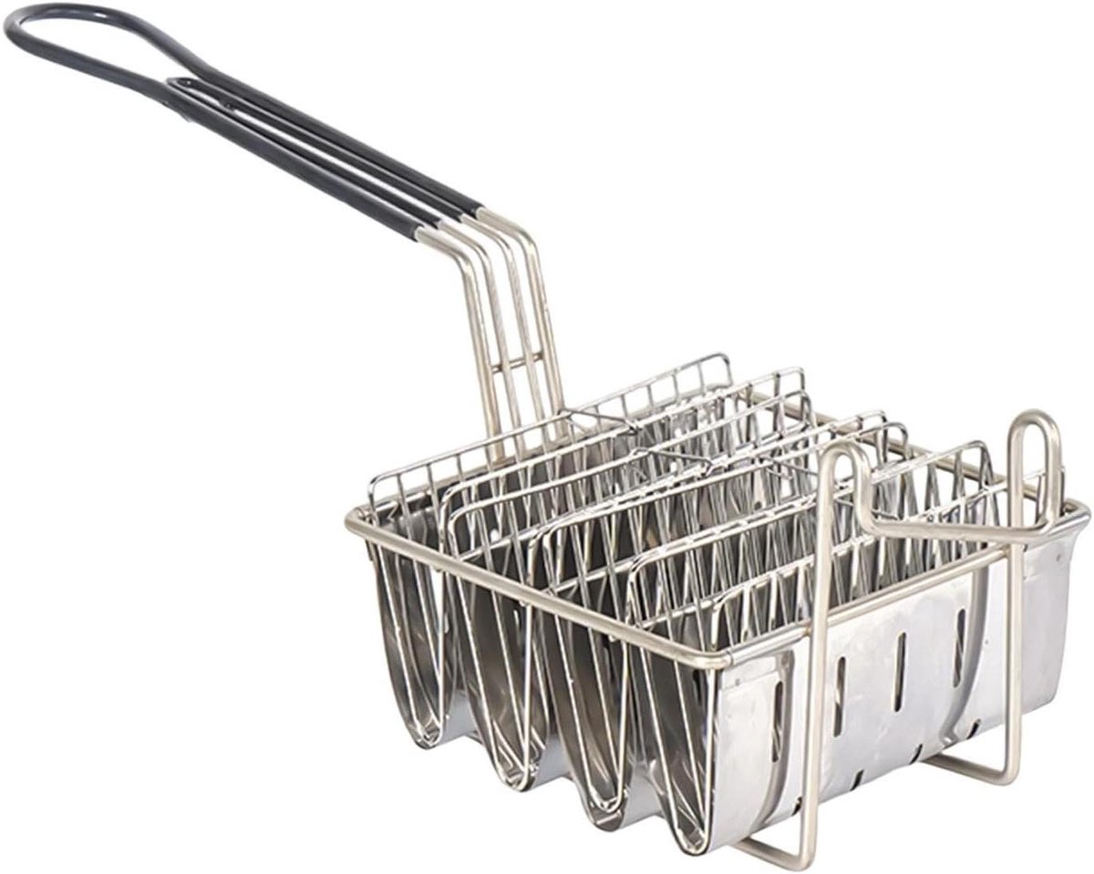 Friteuse mand - Taco schaal maker - Snelle maaltijden maken - Vier schalen tegelijk - 41 x 16.5 cm - Zilver