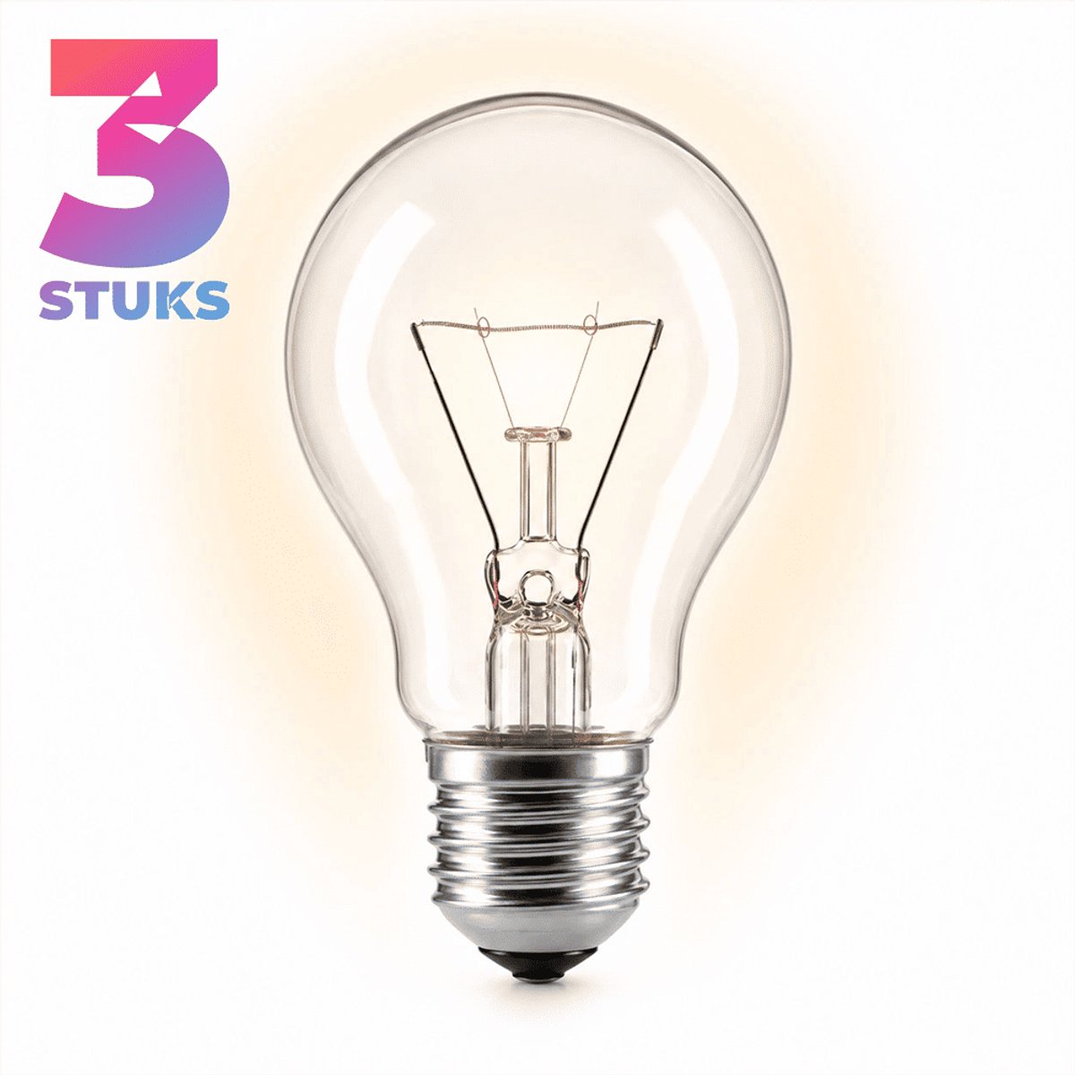 3x Peertje Gloeilamp E27 - 75W - Warm Wit Licht (2700K) - 765 lm - 1 jaar - Dimbaar