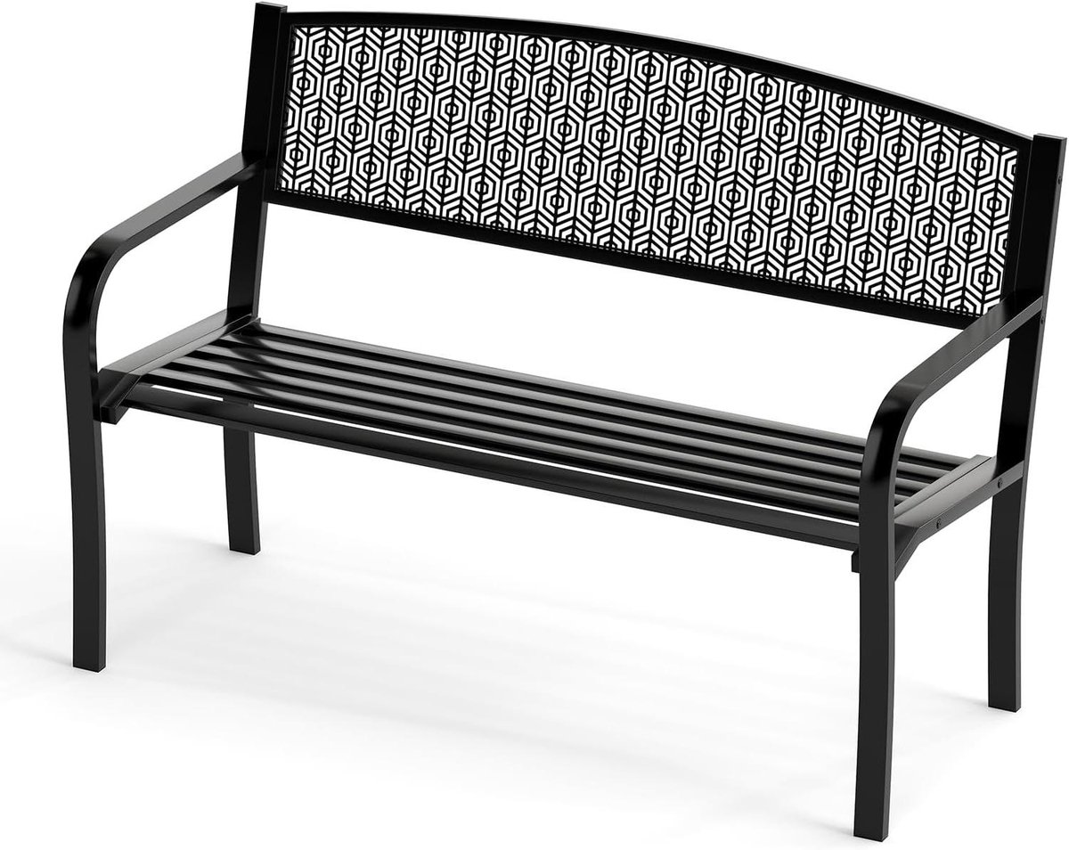 Tuinbank Metaal - Buiten Zitten - Ontspannen in Tuin - Stijlvol Bloemendecor - 128 x 60 x 86 cm - Zwart