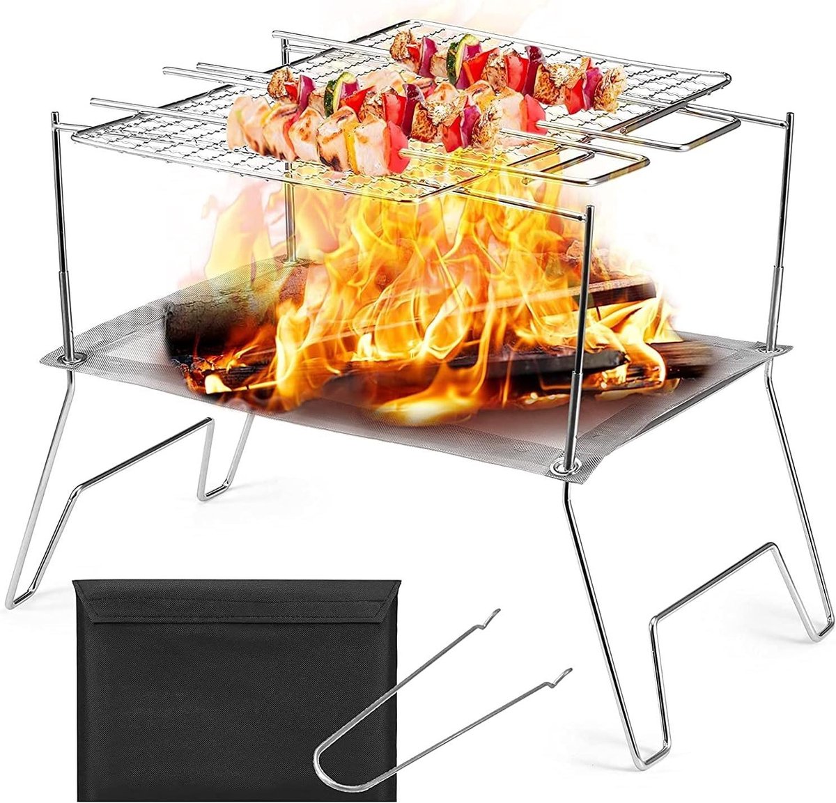 Kleine Barbecue - Houtskool Grill - Buiten Koken - Inklapbaar Ontwerp - Mini Formaat - Zilver