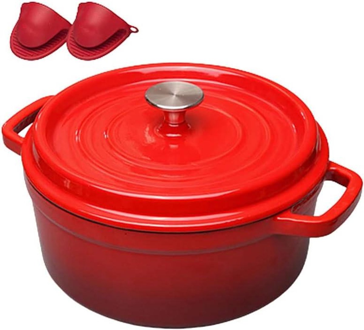 Gietijzeren pan - Braadpan emaille - Maaltijden bereiden - Gelijkmatige warmteverdeling - 38 liter - Rood