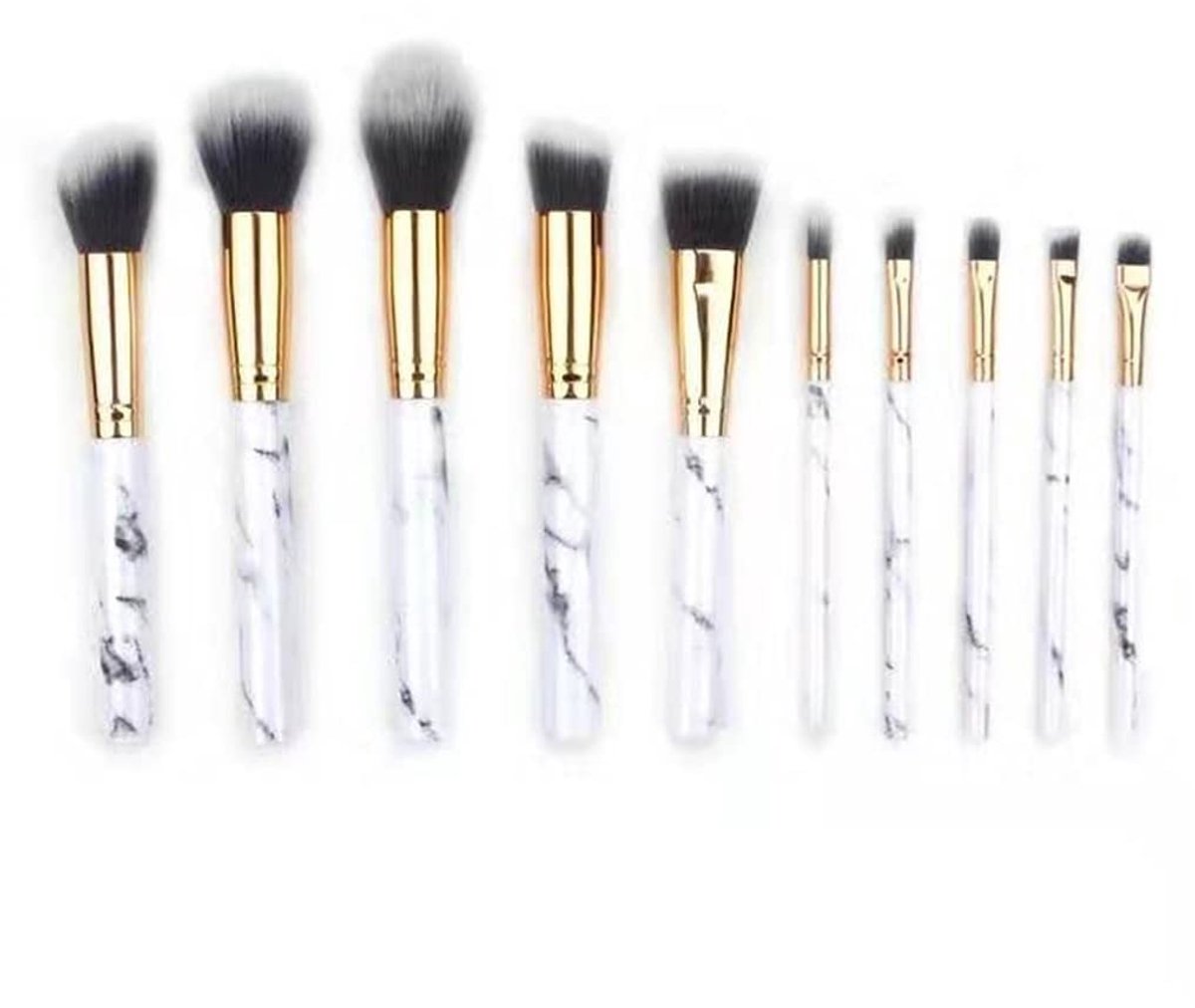carmdering - Make-upkwastenset - 10-delig - Foundationkwast - Synthetisch haar en wol, zacht en pluizig - Voor foundation, concealer, oogschaduw, blush, lippen en meer - Makkelijk schoon te maken - Wit - Perfect voor beginners en reizen