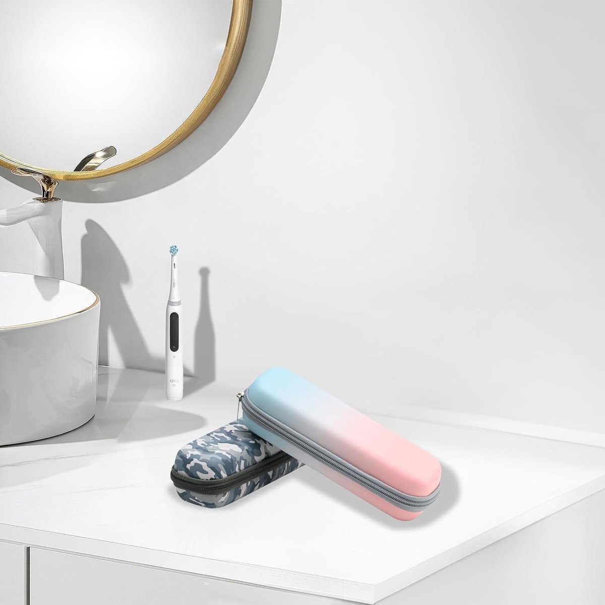 Draagbare opbergtas voor elektrische tandenborstels, hard opslagdoos en reiskoffer (Camouflage + Gradient) - Geschikt voor Oral B en Philips Sonicare — afbeelding 3