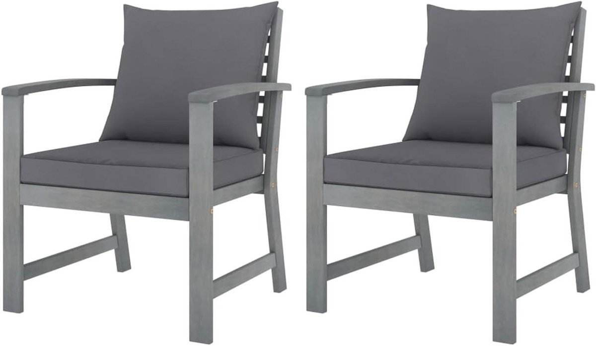 Tuinstoelen Acaciahout - Outdoor stoelen Loungestoelen - Buiten Zitten - Massief Hout - 605 x 605 x 81 cm - Grijs