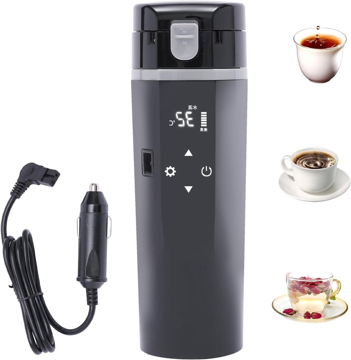 Draagbare waterkoker - Elektrische reisbeker Verwarmde waterbeker - Onderweg water koken - Intelligente temperatuurregeling - 500 ml - Zwart
