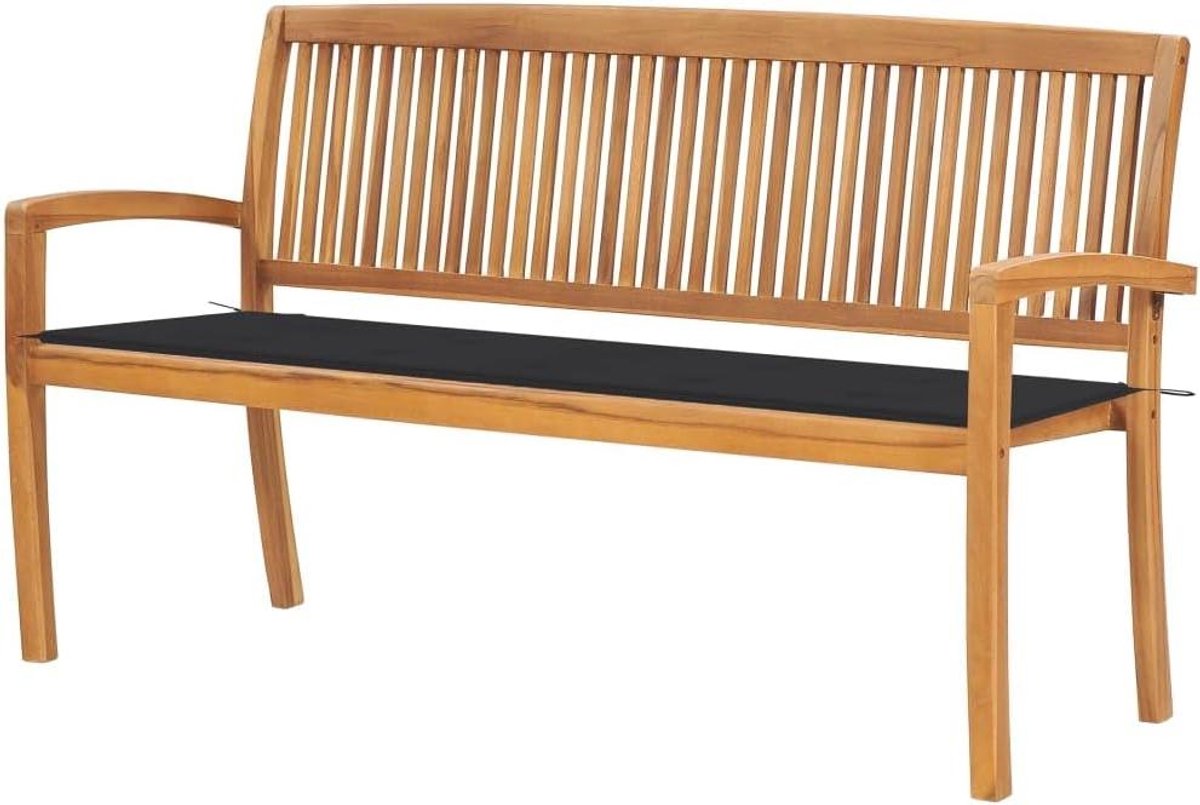 Tuinbank met kussen - Buitenbank Houten bank - Ontspannen in de tuin - Stapelbaar ontwerp - 159 cm - Antraciet kussen
